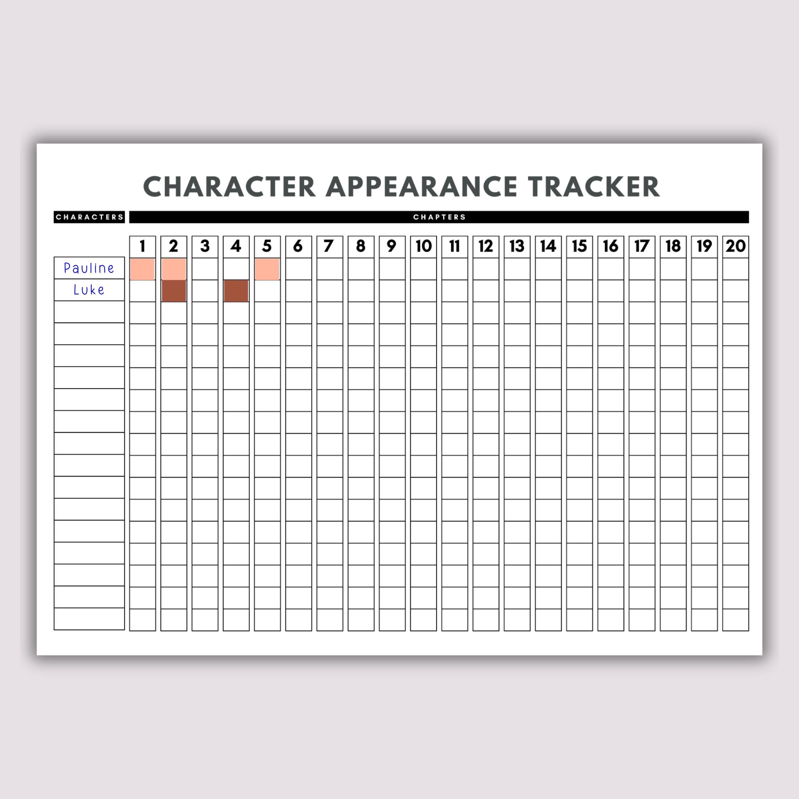 Character Tracker for Writer, Character Timeline Sheet, Novel Character ...