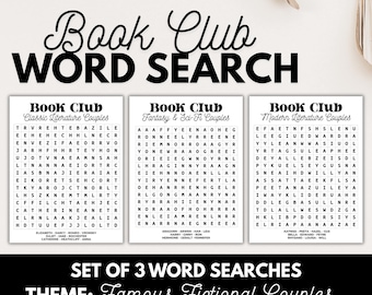 Buchklub-Spiele, Buchklub-Wortsuche, Buchklub-Treffen-Aktivität, Buchklub-Eisbrecher, Lesegruppentreffen, Buchklub-Party