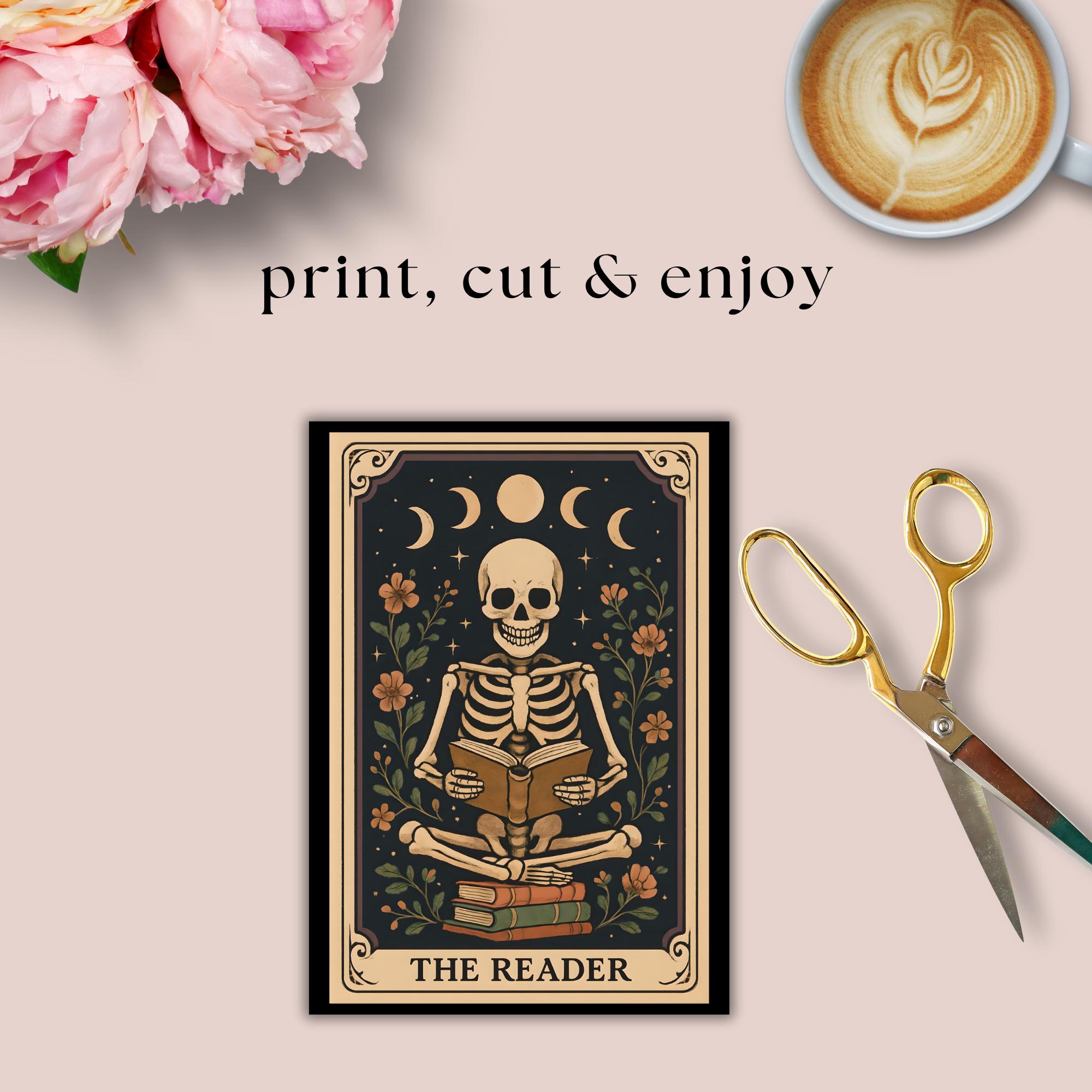 Printable the Reader Tarot Card Kindle Insert, Skull Tarot Reading Card ...