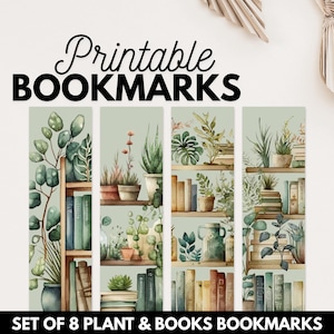 Plants And Books Printable Bookmark, Set of 12 Plant Mama Bookmarks, Plant Lover Gift, Book Club Gift, Bookish Gift, Book Lover Gift