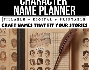 Novel Character Name Planner, Character Development Checklist, Character Profile, Character Workbook, Character Name Idea, Character Design