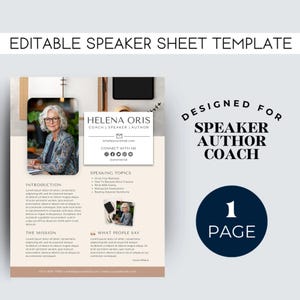 Speaker Sheet Canva Template, Writing Coach Poster, Professional Speaker Sheet, Author Media Kit, Keynote Speaker, Business Coach Flyer