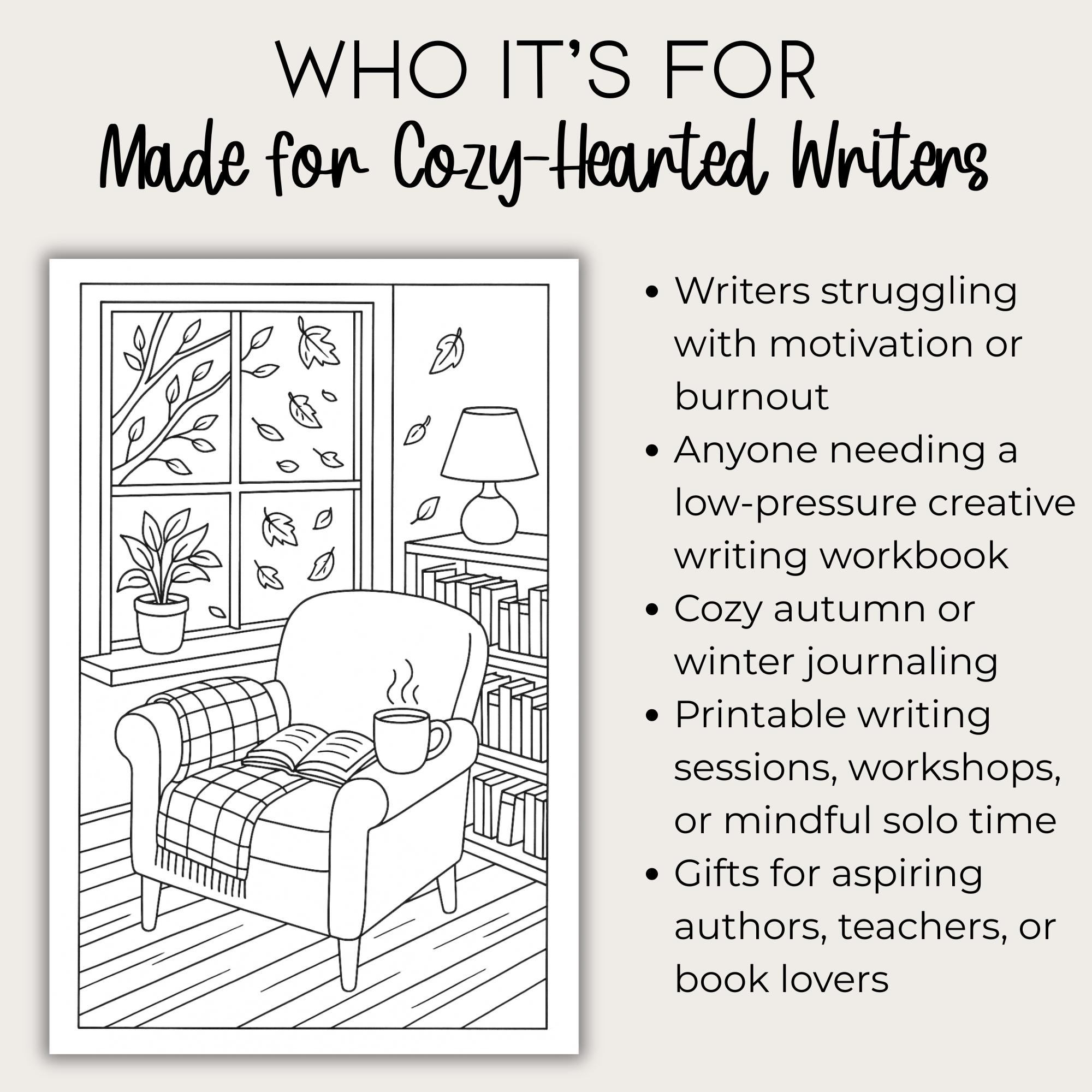 Writer To Color Cozy Cute Cafe Coloring and Writing, Writers Block Workbook With ...