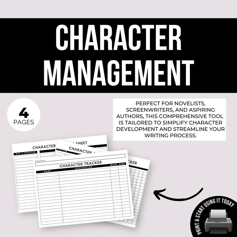 Character Tracker for Writer, Character Timeline Sheet, Novel Character ...