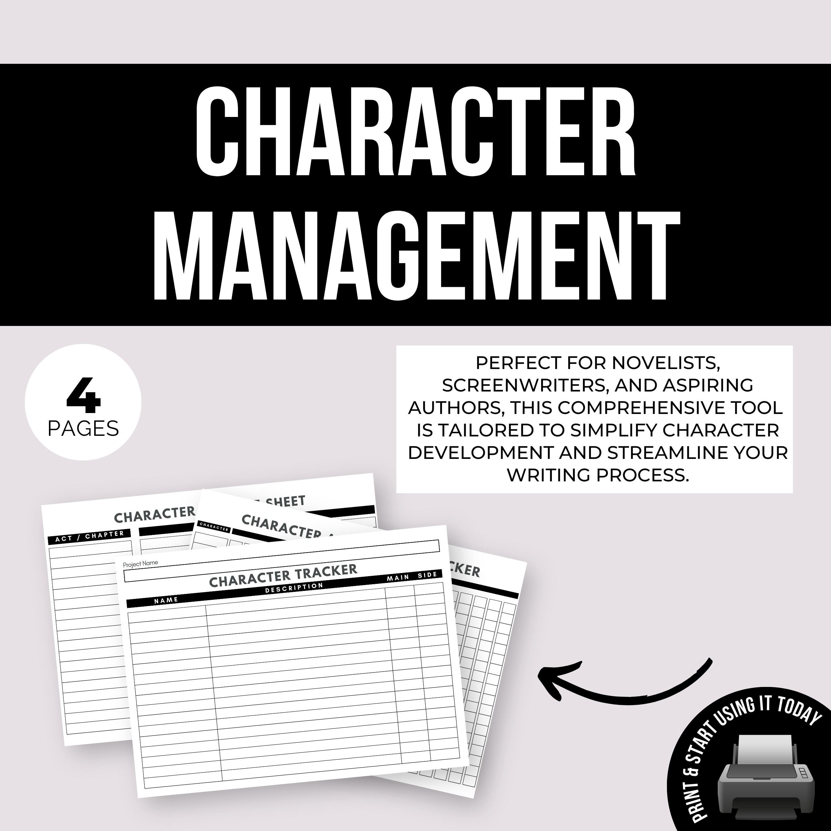 Character Tracker for Writer, Character Timeline Sheet, Novel Character ...