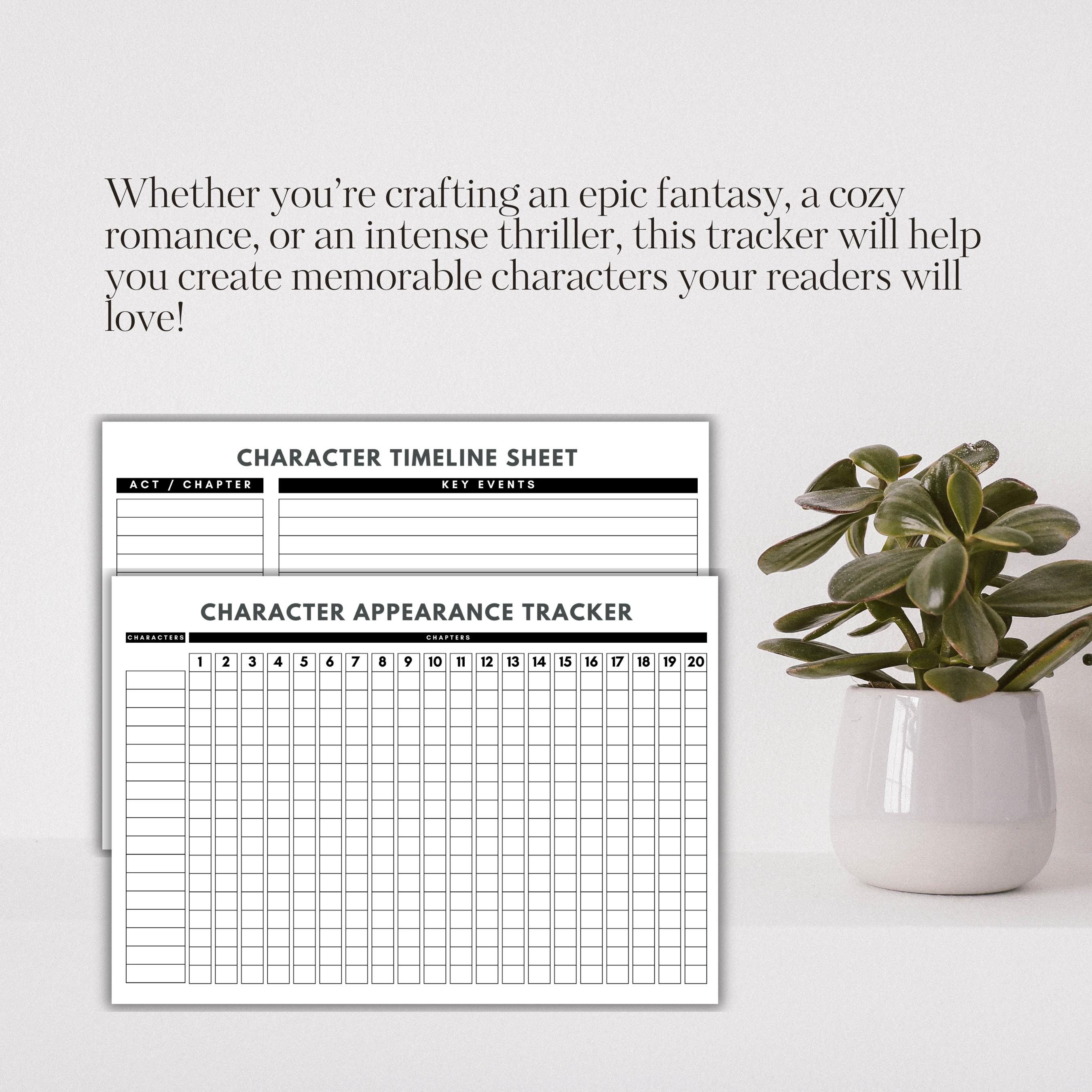 Character Tracker for Writer, Character Timeline Sheet, Novel Character ...