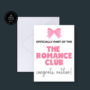 Carte pour auteur, cadeau pour écrivain romantique, The Romance Writer Club, carte coquette avec noeud rétro, félicitations nouvel auteur, premier roman
