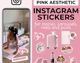 Rosa ästhetische Instagram-Story-Aufkleber, dass Mädchen-Digital-Aufkleber, Karussell-Aufkleber, Reel-Aufkleber, Instagram-Symbol, Social Media-Grafiken
