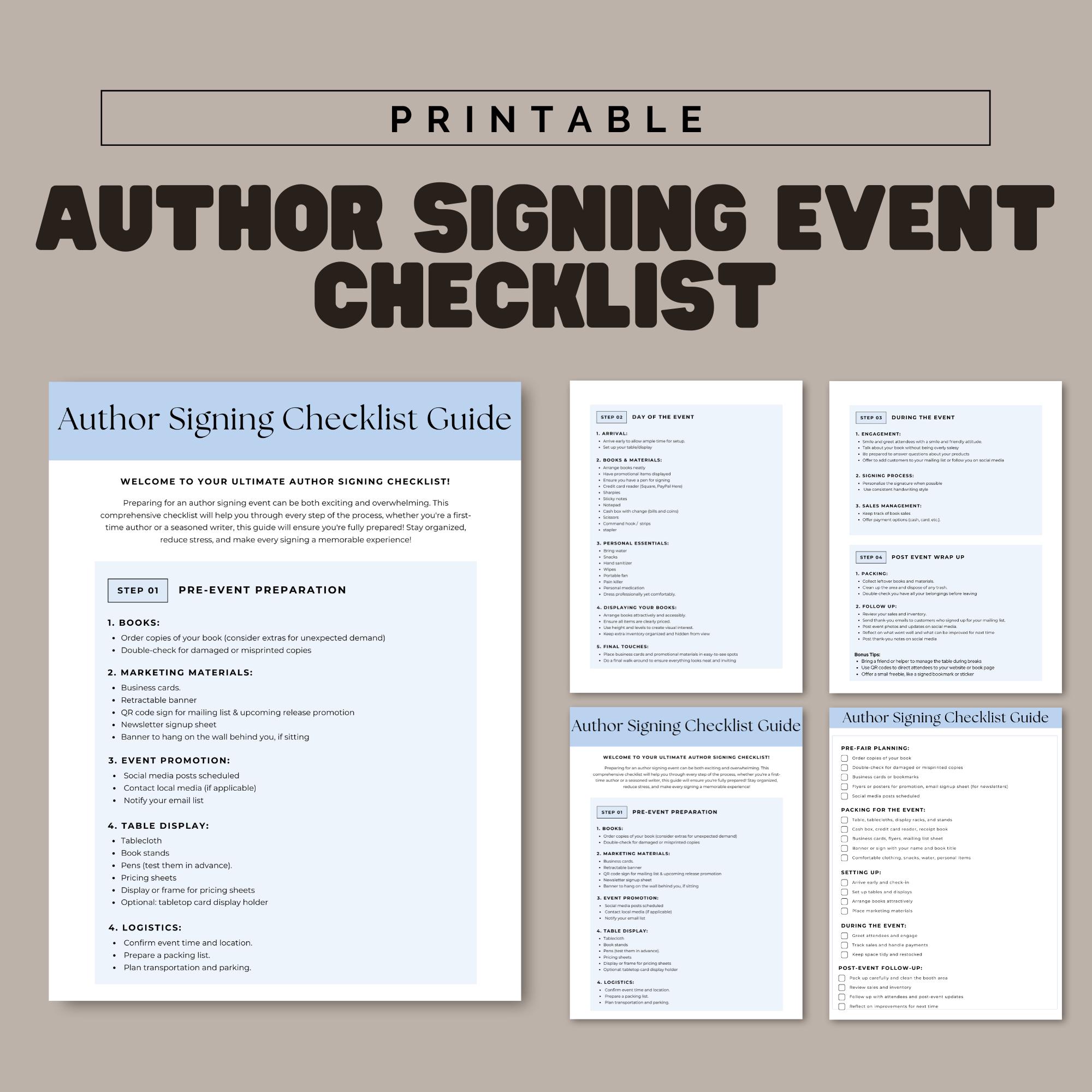 Signing Checklist.pdf Author Signing Event, Book Signing Checklist, First Book Promotion ...
