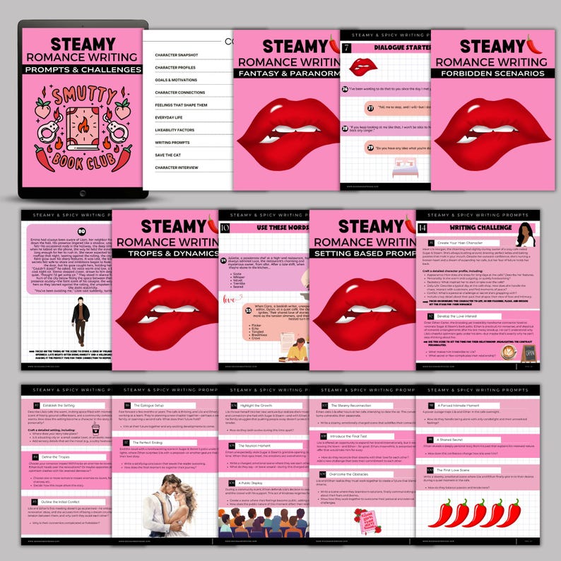 Steamy Romance Writing Prompts, Smutty Romance Story Starters, Romance Story Writing, Adult Scenes Writing Challenge, Novel Planner image 9