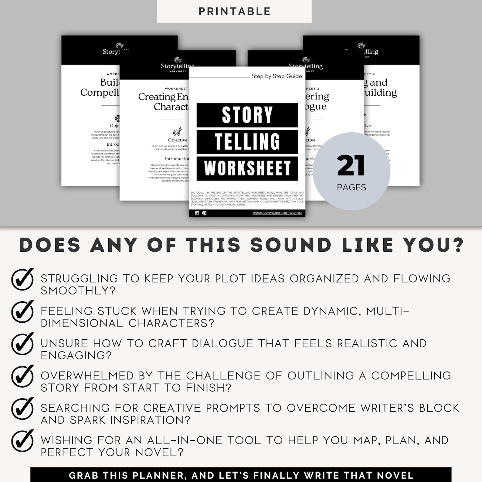 Printable Story Telling Planner, Novel Writing Workbook, Plot Outline ...