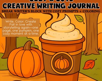 Cozy Cute Fall Scenes Coloring and Writing, Fall  Creative Writing Prompts, Writers Block Workbook with Prompts, Write and Color Journal