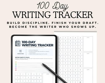 100 dagen schrijfgewoonten tracker afdrukbaar, doeltracker voor auteurs, schrijfuitdaging, dagelijkse woordentelling, productiviteitsplanner