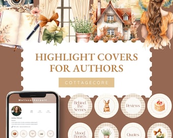 40 Cottagecore Author Highlight Covers, Social Media Bookish Icons, Canva Templates For Writers, Instagram Story Stickers, Author Branding
