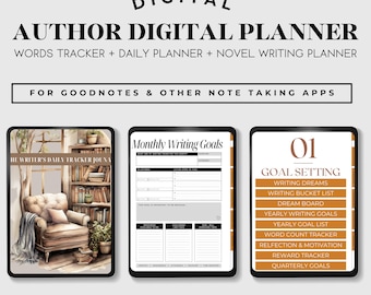 Digital Yearly Planner For Writers, Author Journal, Novel Writing, Book Planning, Novel Planning, Word Count Tracker, Writers Notebook