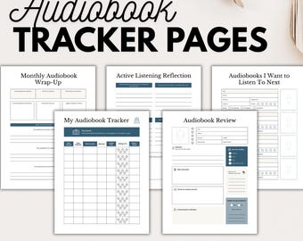 audiobook tracker printable, reading journal pages, book tracker, audiobook planner, book review template, book log, audiobook rating