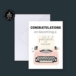Gefeliciteerd nieuwe auteur, gefeliciteerd gepubliceerde auteurskaart, afdrukbare auteurskaart, cadeau voor zelf gepubliceerde auteur, cadeau voor eerste gepubliceerde roman