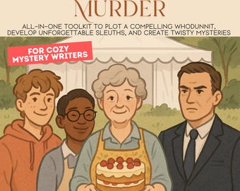 cozy mystery writing workbook for beginners, bake-off mystery challenge, character profile, write your own mystery book, whodunnit