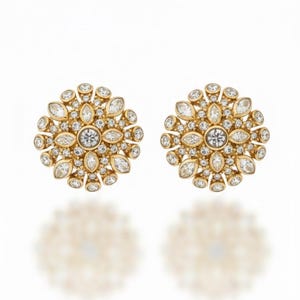 Vintage Christian Dior Signed Gold Tone Pave Crystal Sunburst Cluster Clip-On Earrings | 1970s–80s Runway Couture Statement Jewelry afbeelding 1
