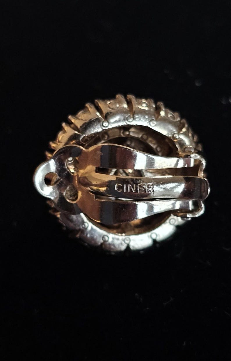 Signed CINER Vintage Gold-Tone Crystal Pavé Dome Clip-On Earrings — 1960s Glamour, All-Over Rhinestone Bombe Style image 5