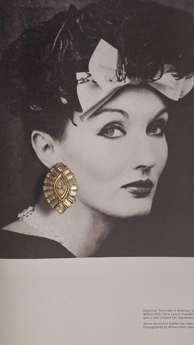 Scherrer Paris Vintage 1980s Marquise Crystal Baguette Rhinestone Clip Earrings — Signed French Haute Couture Bild 3