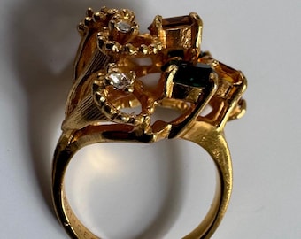 Anillo vintage Karatclad de cóctel multicolor con baño de oro HGE de 18 quilates