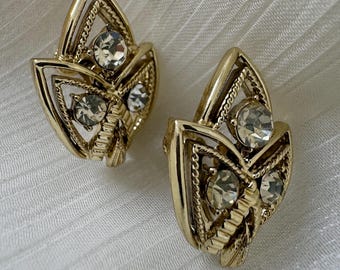 Pendientes vintage con cierre de rosca en tono latón brillante con diamantes de imitación de CORO