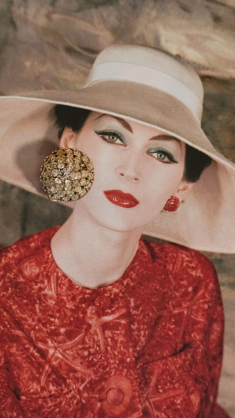 Signed CINER Vintage Gold-Tone Crystal Pavé Dome Clip-On Earrings — 1960s Glamour, All-Over Rhinestone Bombe Style image 4