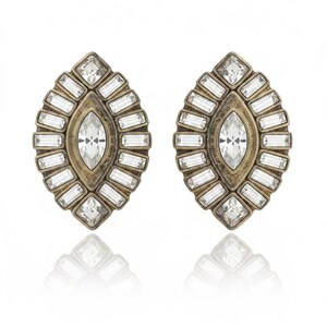 Scherrer Paris Vintage 1980s Marquise Crystal Baguette Rhinestone Clip Earrings — Signed French Haute Couture Bild 1