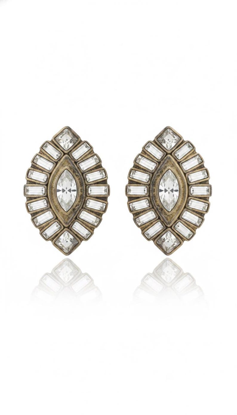 Scherrer Paris Vintage 1980s Marquise Crystal Baguette Rhinestone Clip Earrings — Signed French Haute Couture Bild 1