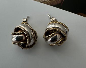 Pendientes de botón vintage de plata de ley con nudo de bola