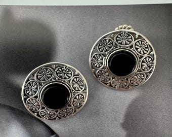 Pendientes vintage mexicanos hechos a mano de plata de ley con ónix negro