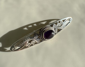 Broche vintage de barra de ónix y plata de ley