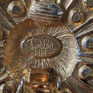 Vintage David Dubin NR Signed 1980-90s Sunburst Earings| Matte Gold Tone, Blue Cabochon & Clear Rhinestones | Designer Costume Jewelry Pin image 3