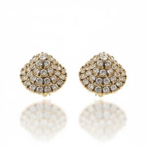 Signed CINER Vintage Gold-Tone Crystal Pavé Dome Clip-On Earrings — 1960s Glamour, All-Over Rhinestone Bombe Style image 1