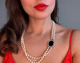 Collar de perlas vintage de doble vuelta con cierre lateral