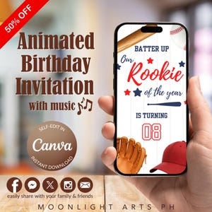 Rookie of the Year Baseball Birthday Invitation (Animated Digital Invite, Canva Template)