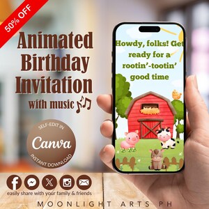 Editable Farm Animals Birthday Invitation: Animated Ranch Party (Canva)