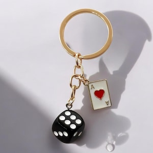 Glücksspiel Schlüsselanhänger Würfel Ace Spielkarten Kasino Schlüsselanhänger - Charm Geschenk für Ihn Sie - Hausschlüssel Autoschlüssel Zubehör