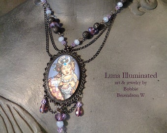 Luna Illuminated Handcrafted Art Necklace and Earring Set