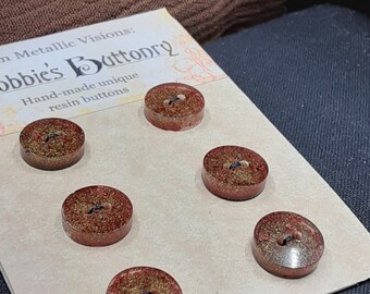 10mm Buttons Handmade Resin Gold over Red Shimmer 6 pack from Bobbie's Buttonry