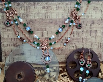 Emerald Celtic Handcrafted Necklace and Earring Set