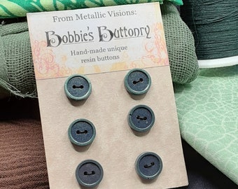 10mm Buttons Handmade Resin Grey Green Shine 6 pack from Bobbie's Buttonry