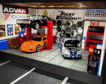 1/64 Scale Lighted Fast & Furious Themed Garage Diorama