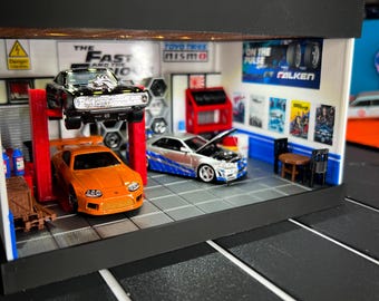 ☆ 1/64 Garage 1:64 Scale - Blue 3 Car Garage with Opened and Closed Garage