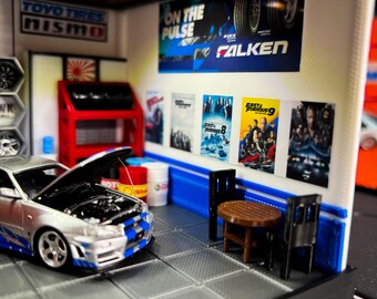 1/64 Scale Lighted Fast & Furious Themed Garage Diorama Diecast