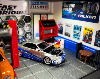 ☆ 1/64 Garage 1:64 Scale - Blue 3 Car Garage with Opened and Closed Garage