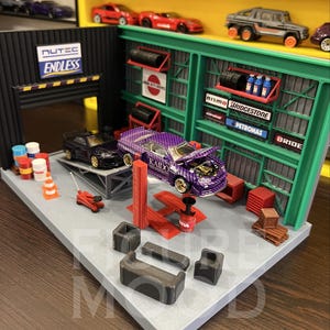 1/64 Scale Repair Shop Diorama - Miniature Garage Scene with Workshop Theme for Diecast Model Car Display and Photography