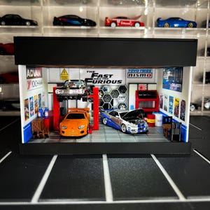 1/64 Scale Lighted Fast & Furious Themed Garage Diorama Diecast Model Car