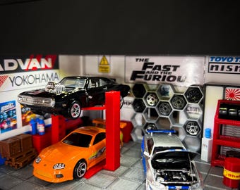 1/64 Scale Lighted Fast & Furious Themed Garage Diorama